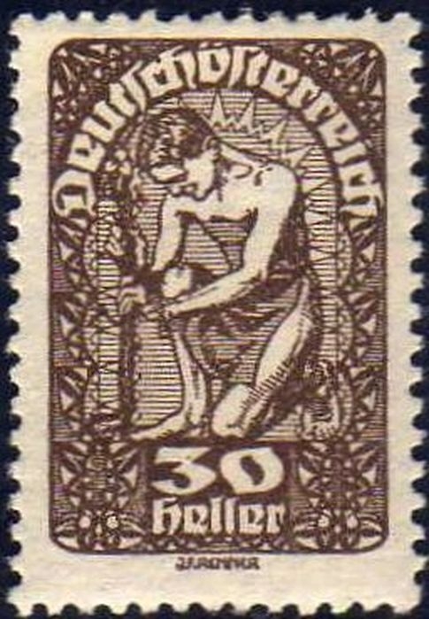 Austria 1919 Scott 211 Sello * Alegoría de la Nueva Republica 30h sin dentar Autriche Osterreich Preobliteré Matasello de Favor con charnela